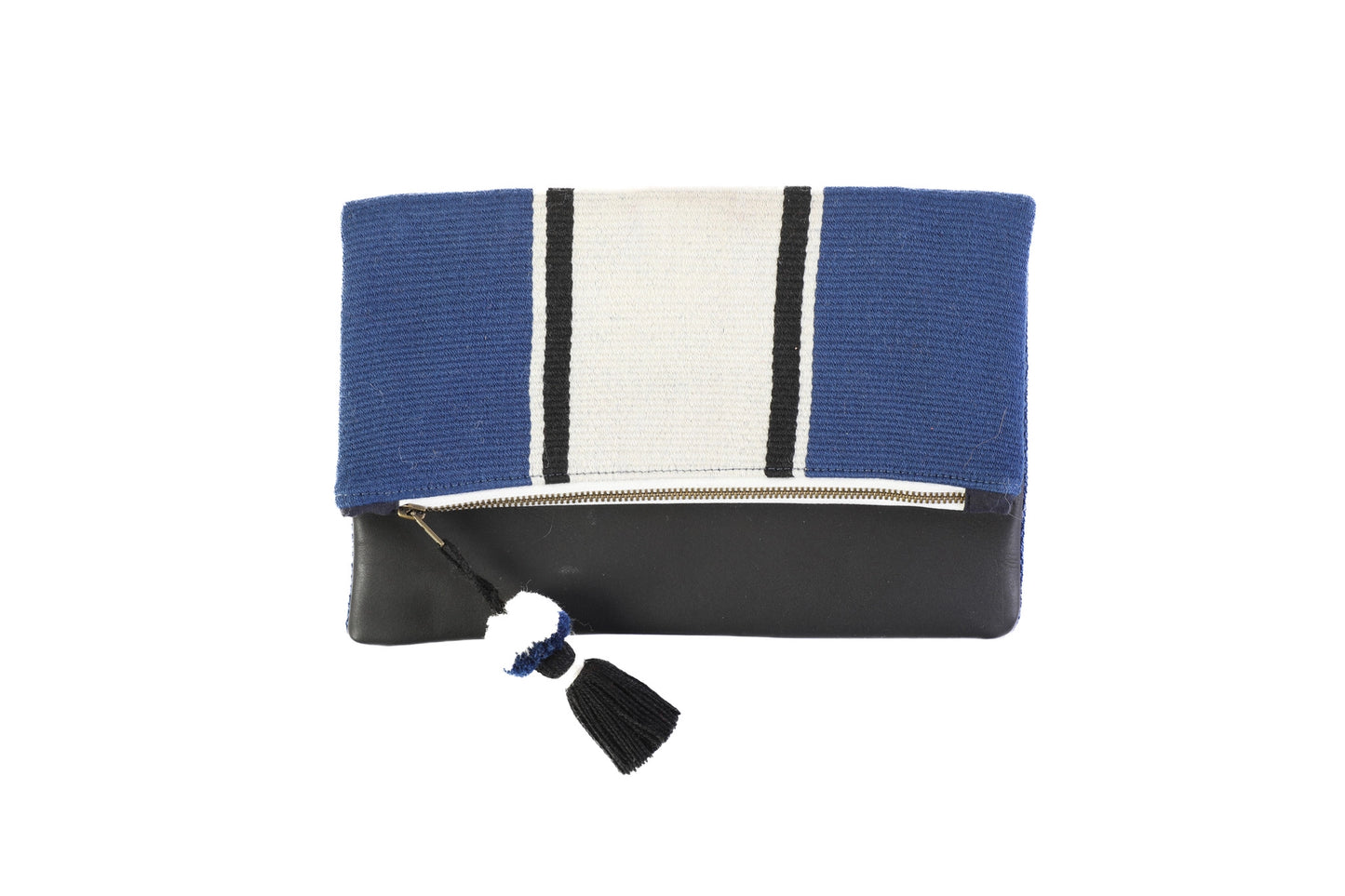 Woven and Leather Foldover Clutch