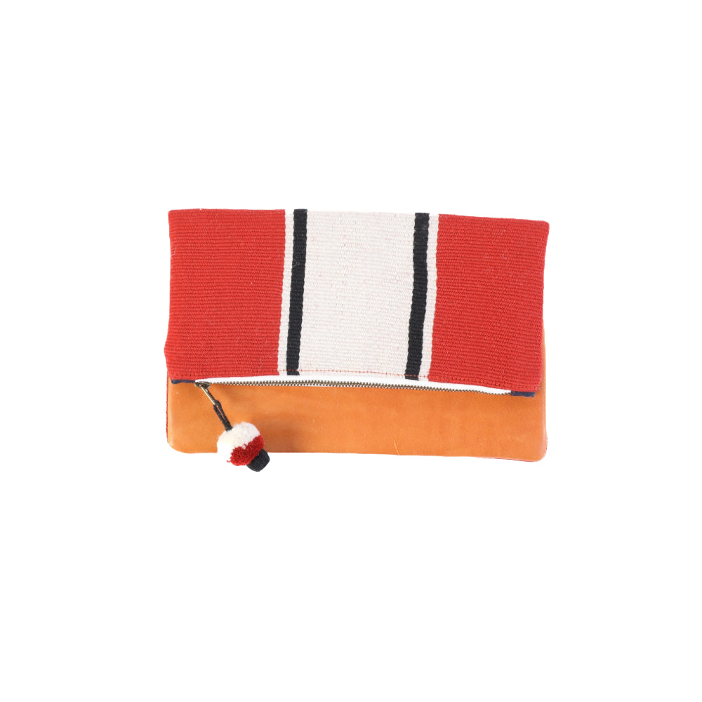 Woven and Leather Foldover Clutch