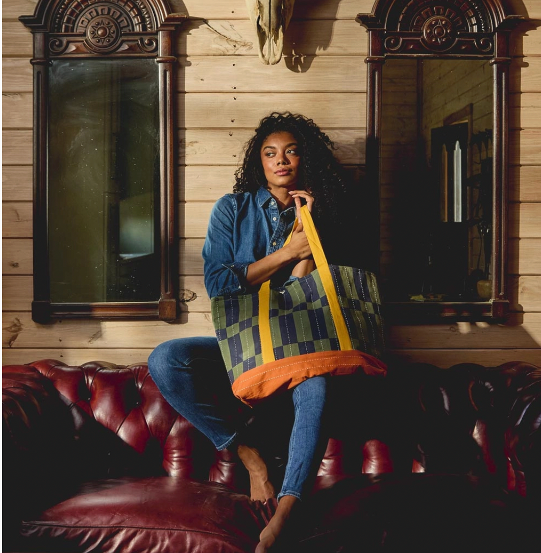 Checkered Tote Bag - Fair Trade Handcrafted